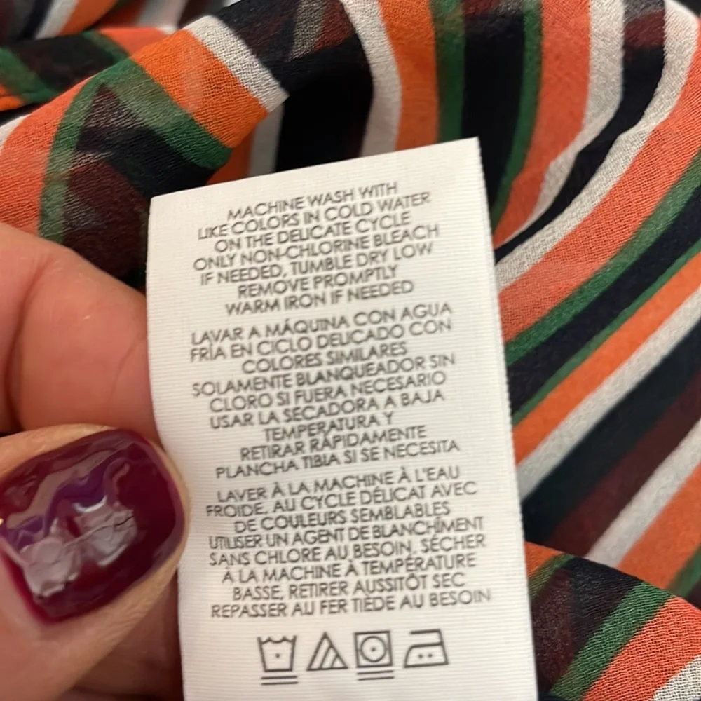 Cabi Orange, Blue, Green & White Striped Sheer V-Neck Blouse Small - Picture 13 of 13